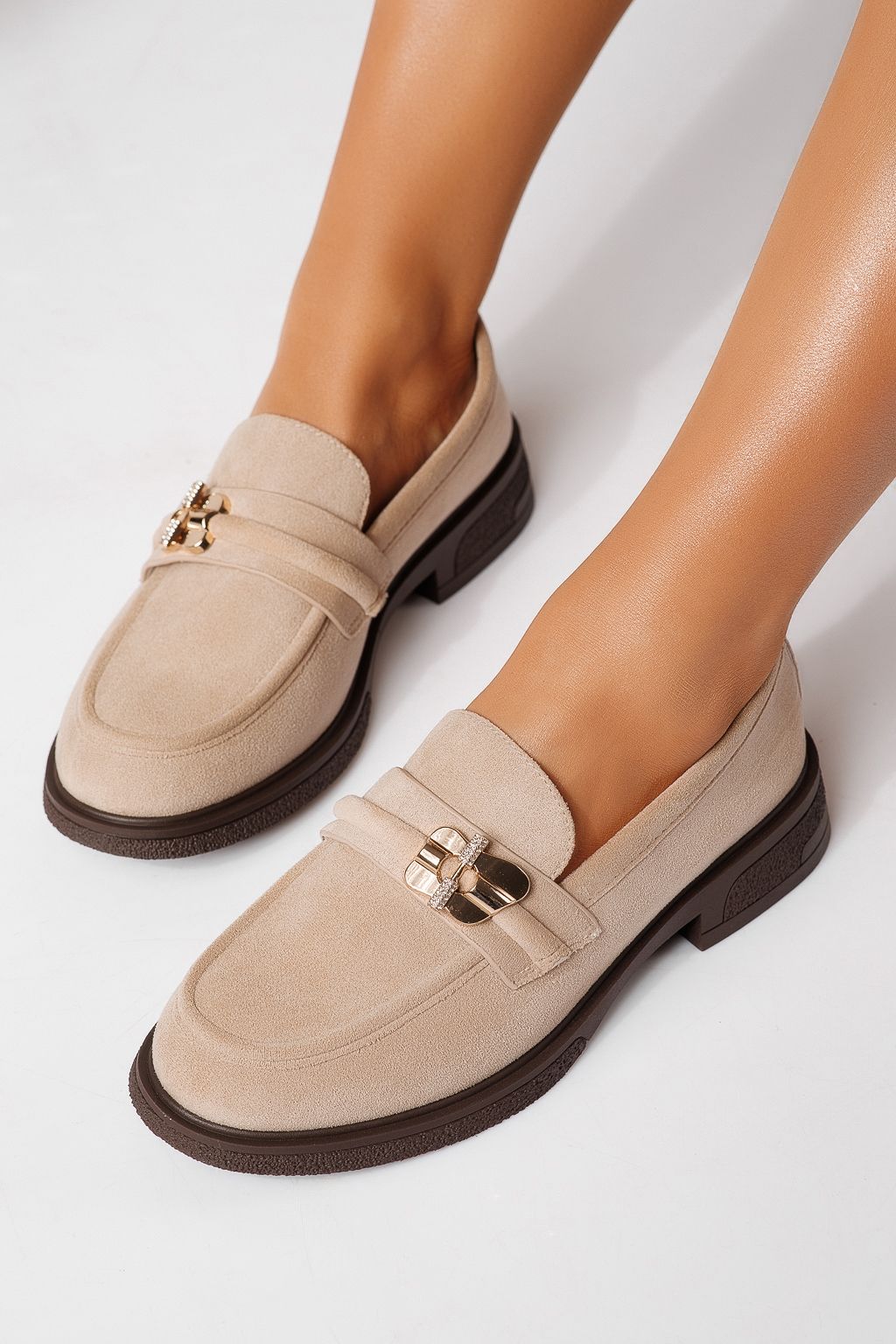 Всекидневни дамски обувки бежови от обърната еко кожа Calista #24898