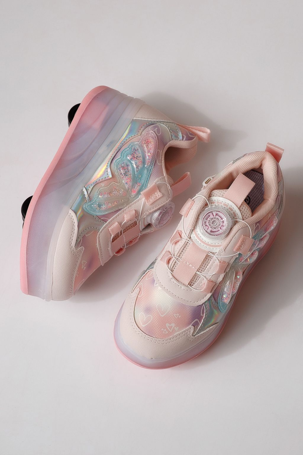 Маратонки с колелца розови от текстилен материал Helys3 #24869