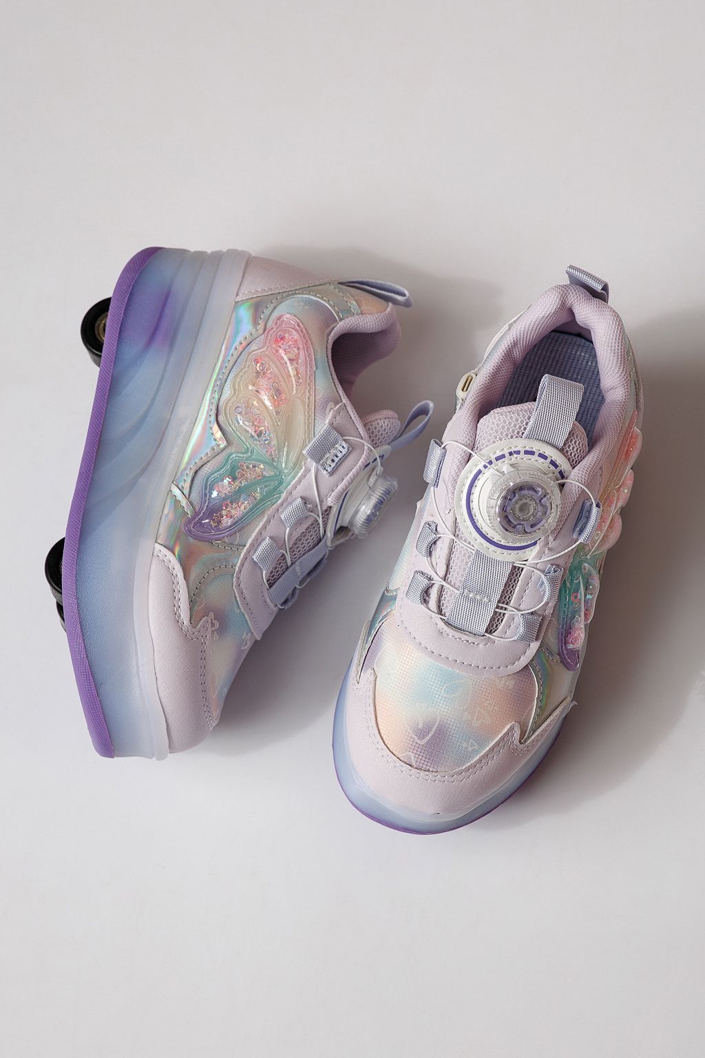 Маратонки с колелца лилави от текстилен материал Helys3 #24868