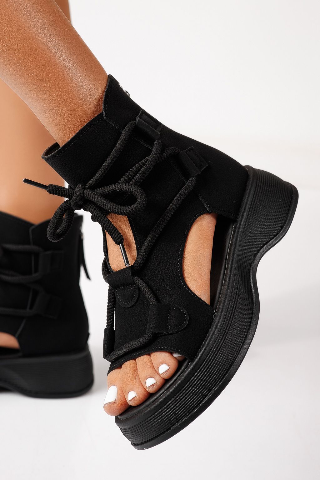 Дамски сандали с платформа черни от еко кожа Calista #24838