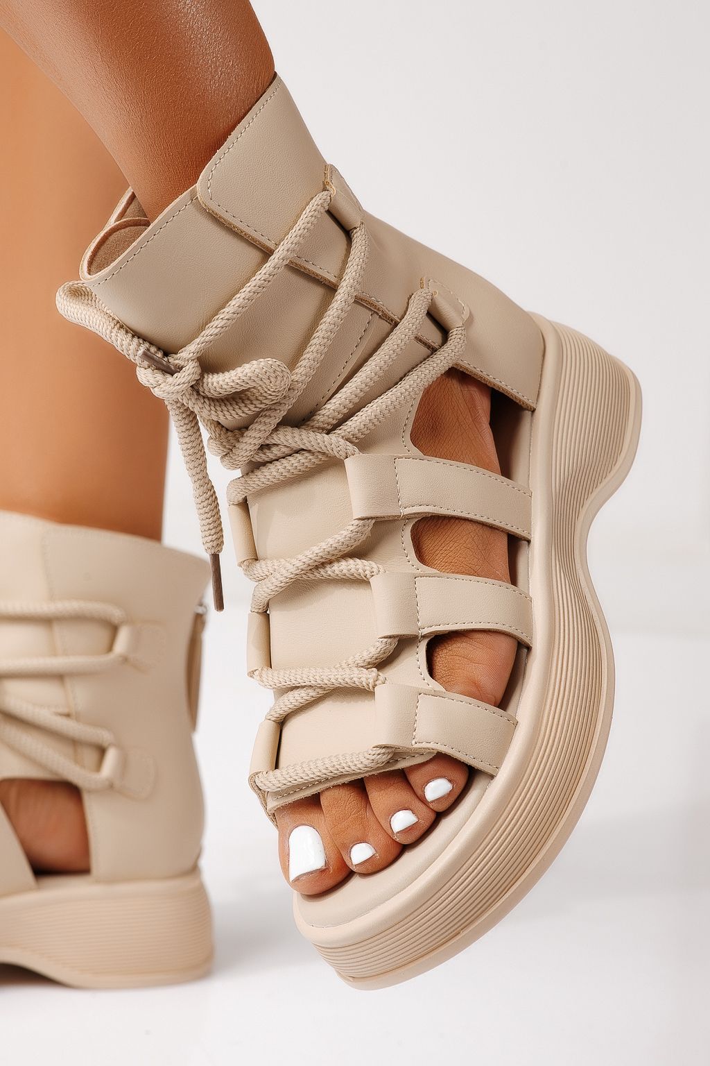 Дамски сандали с платформа бежови от еко кожа Melina #24834