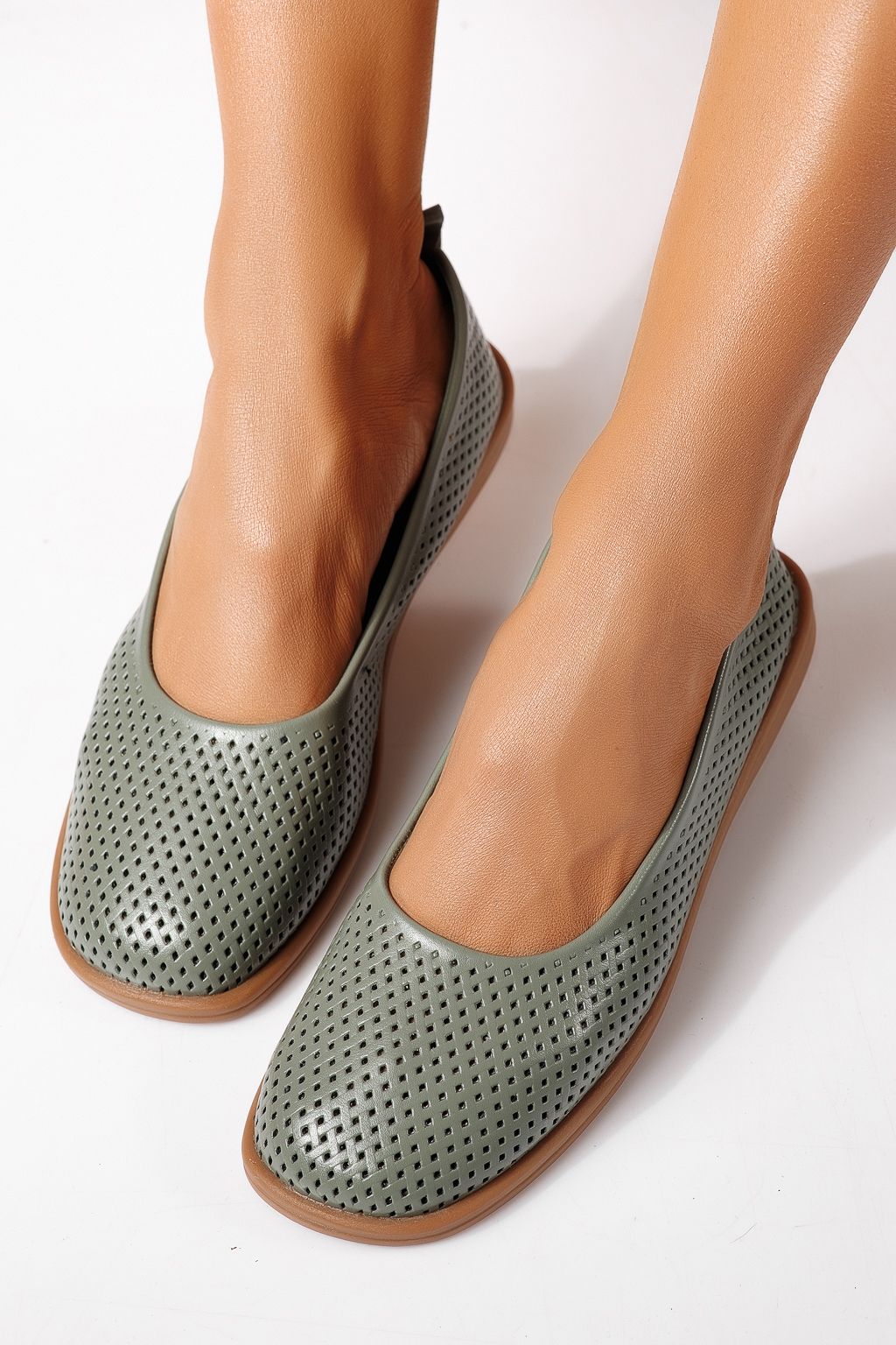 Дамски балерини зелени от еко кожа Amaya #24883