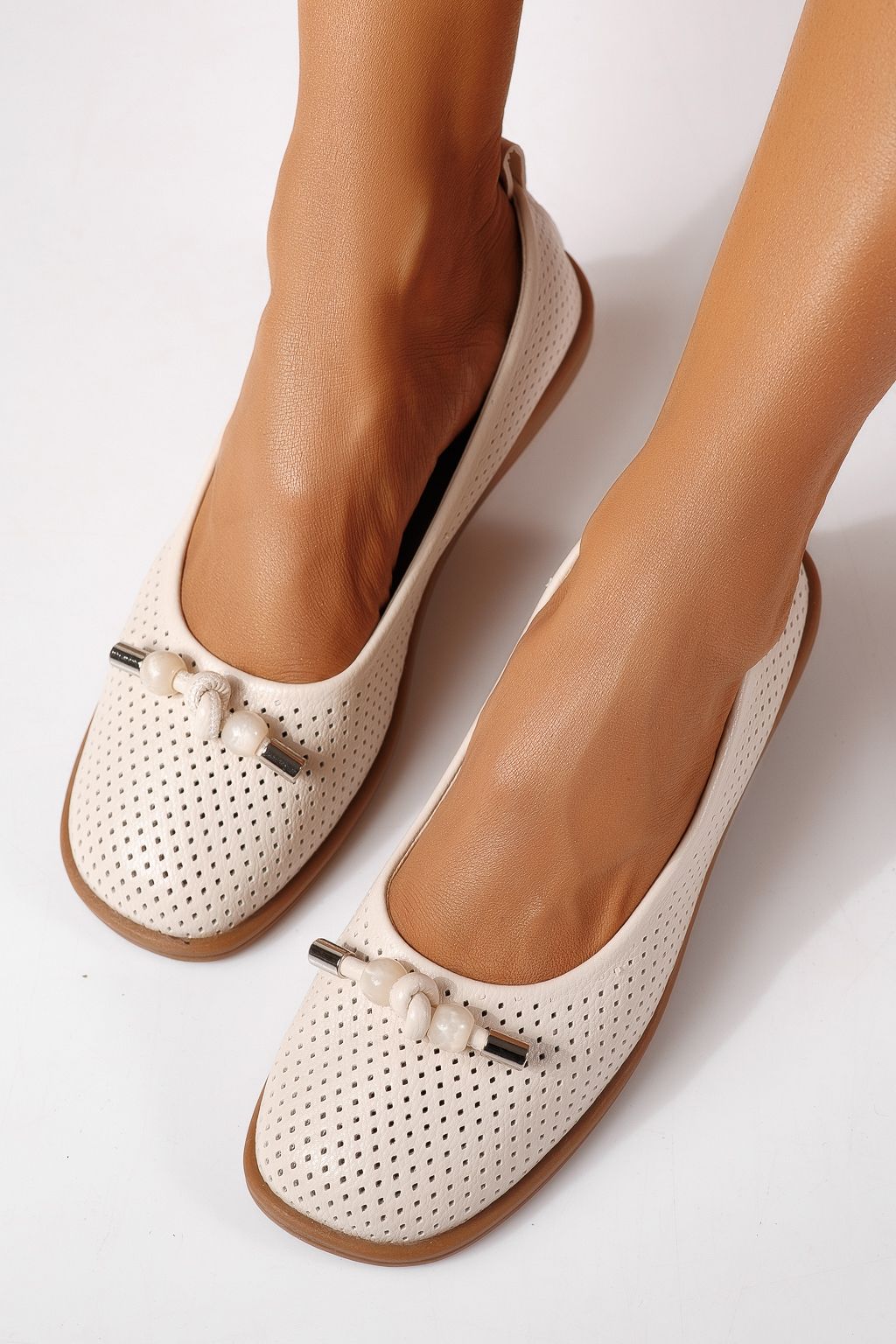 Дамски балерини бежови от еко кожа Aeliana #24874