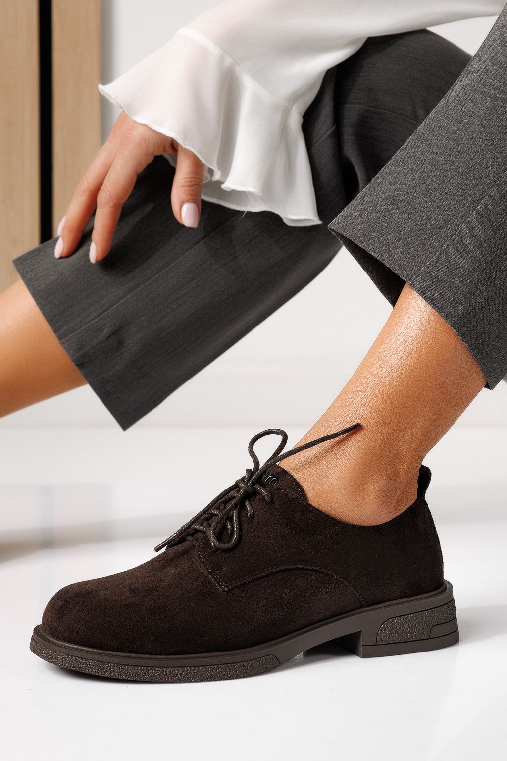 Всекидневни дамски обувки кафяви от обърната еко кожа Bellamy #24893