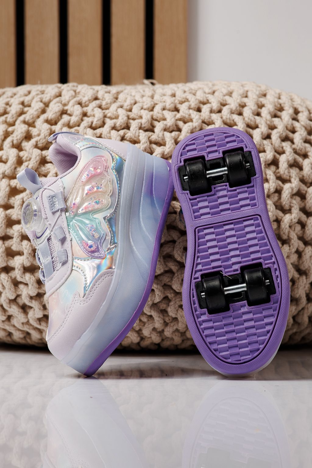 Маратонки с колелца лилави от текстилен материал Helys3 #24868