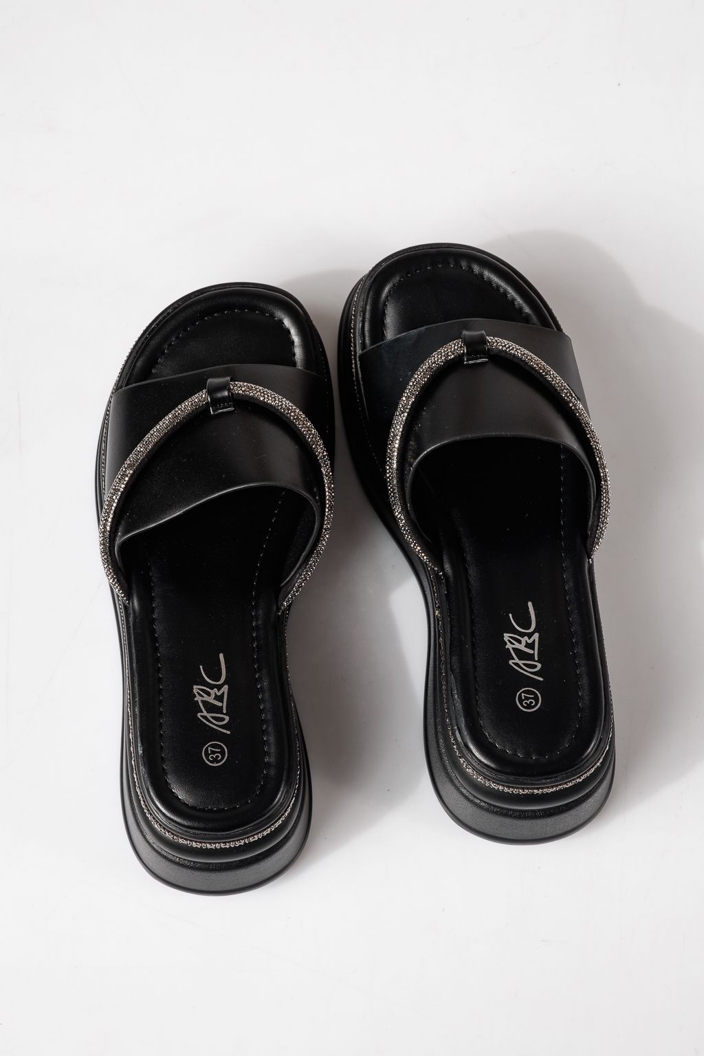 Дамски чехли с платформа черни от еко кожа Belina #24748