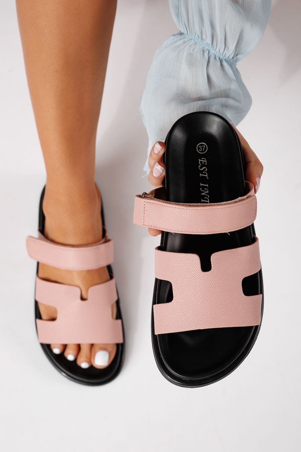 Дамски чехли розови от еко кожа Yarina #24798