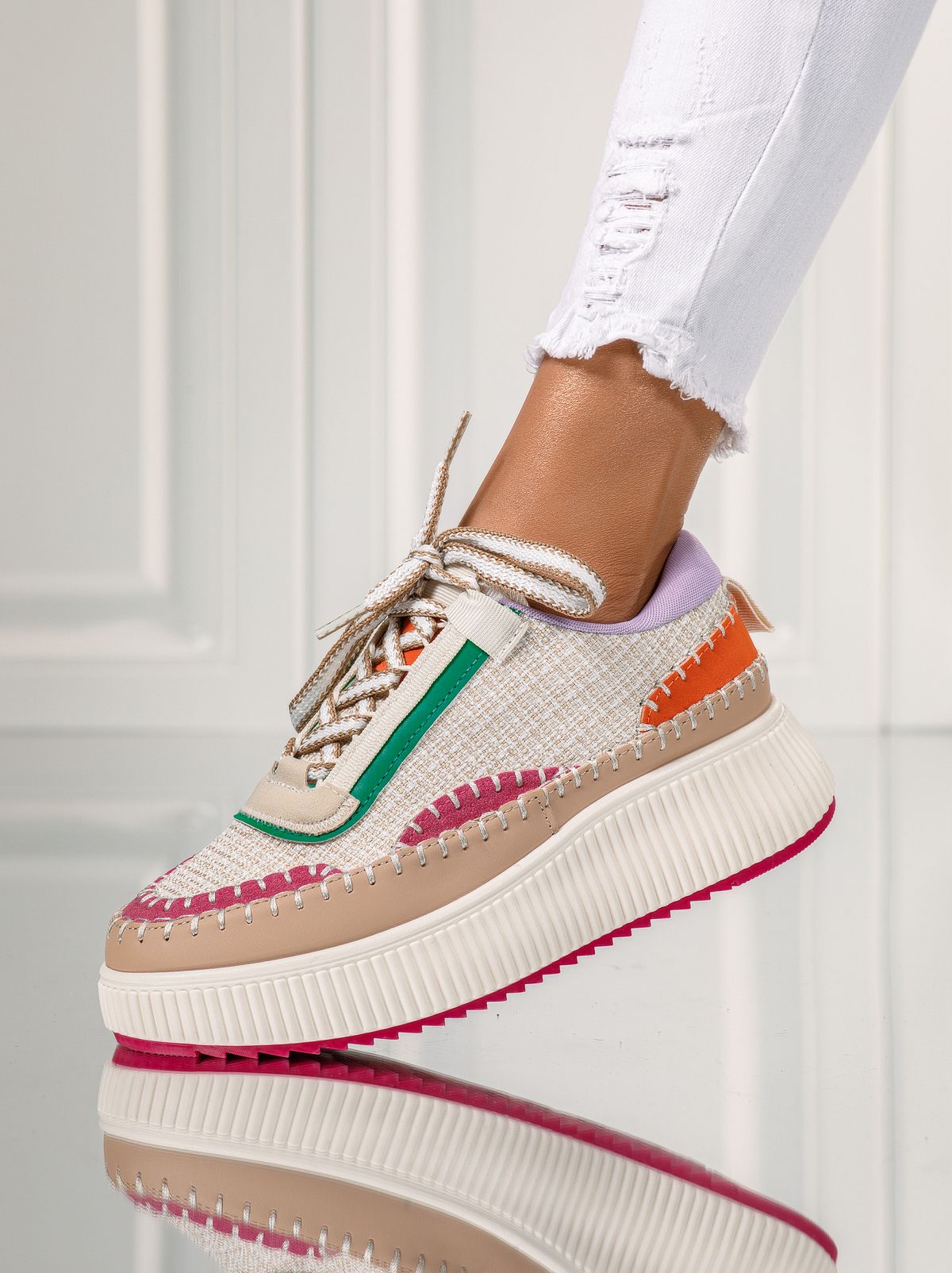 Дамски маратонки червени от текстилен материал Roxi #24983