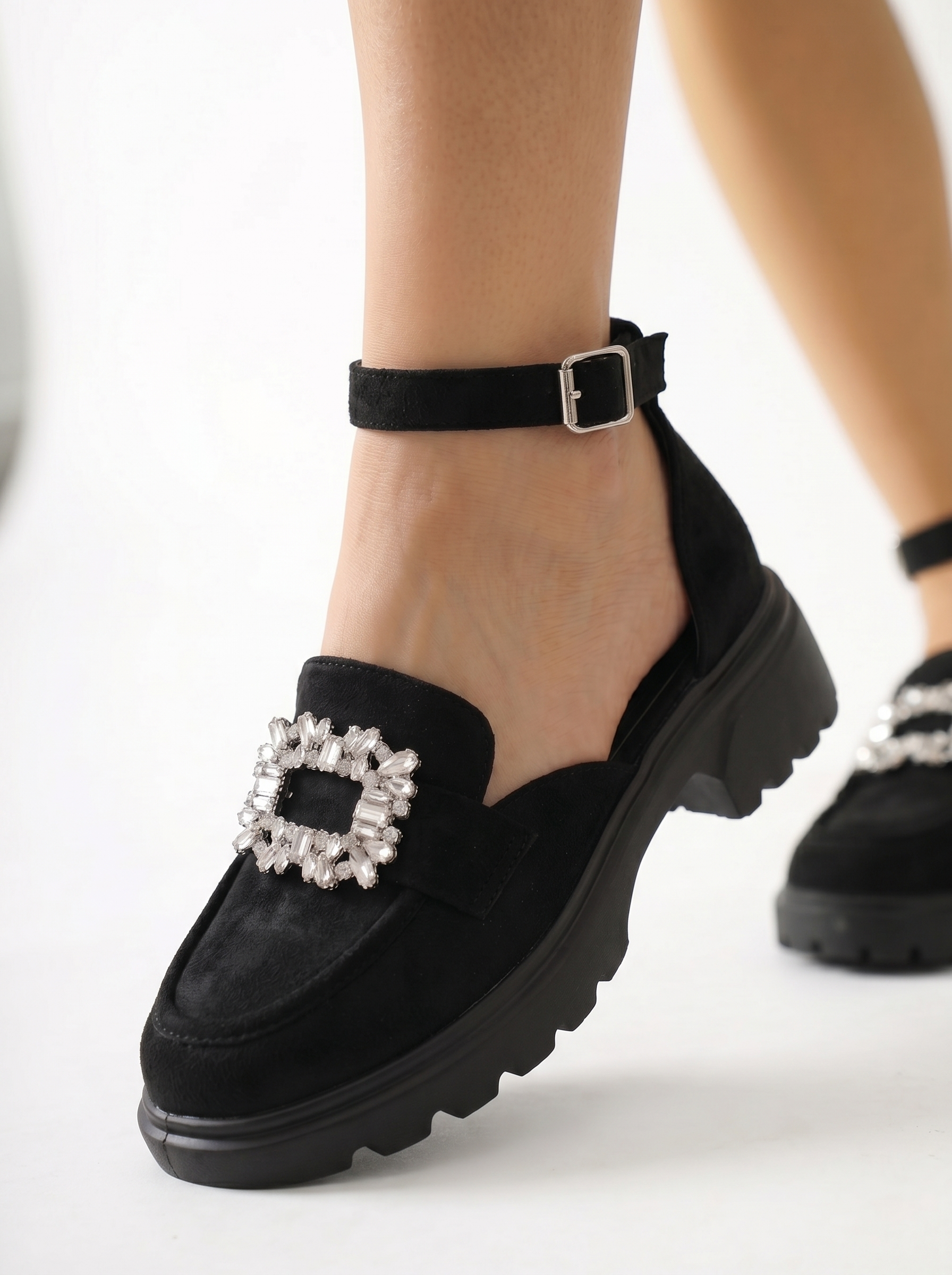 Всекидневни дамски обувки черни от обърната еко кожа Naomi #24989