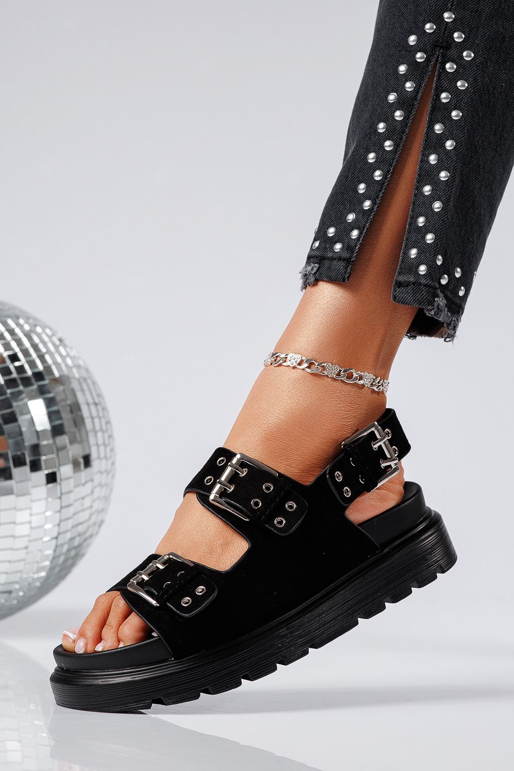 Дамски сандали с платформа черни от обърната еко кожа Amara #25227