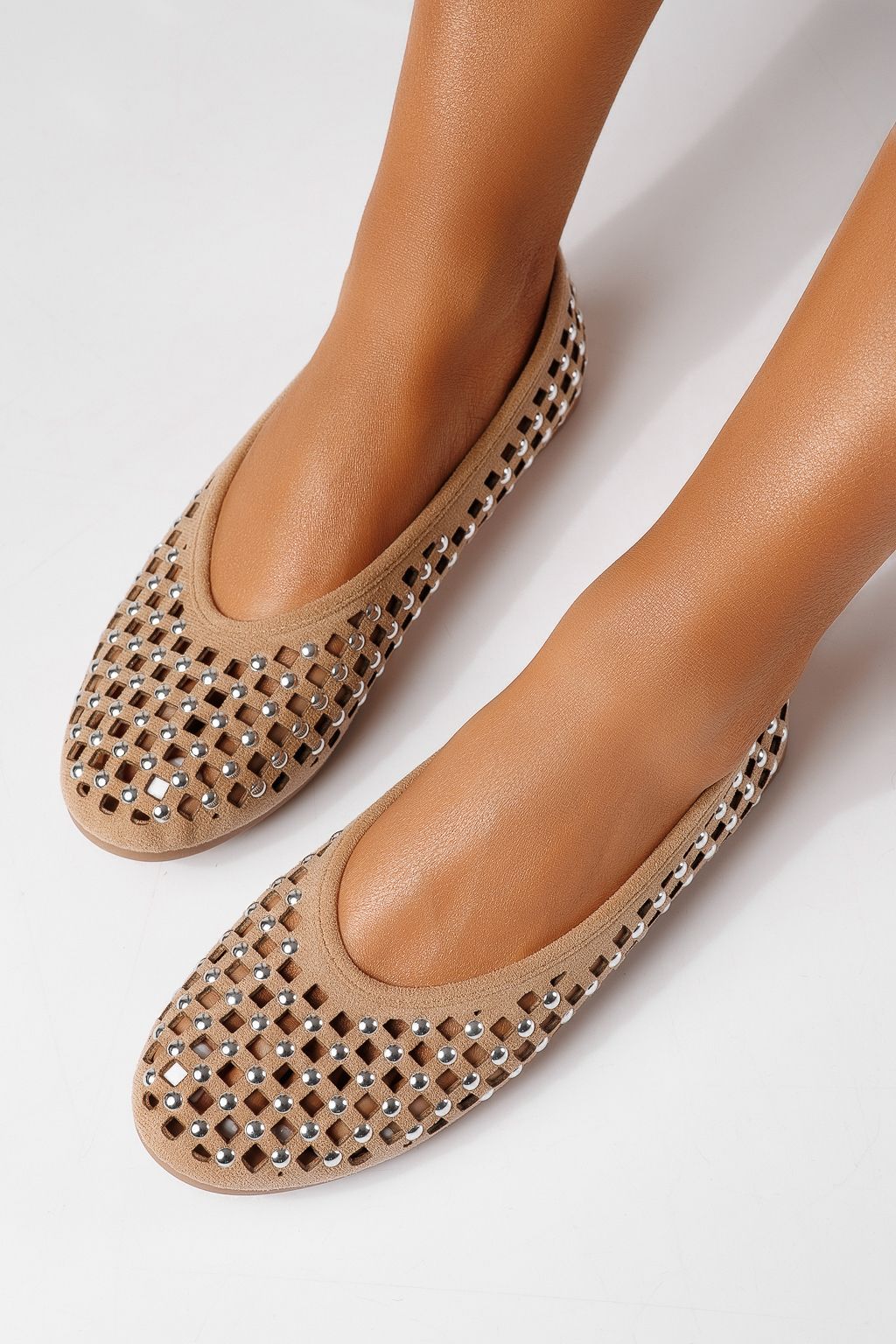 Дамски балерини бежови от еко кожа Diamond #25117