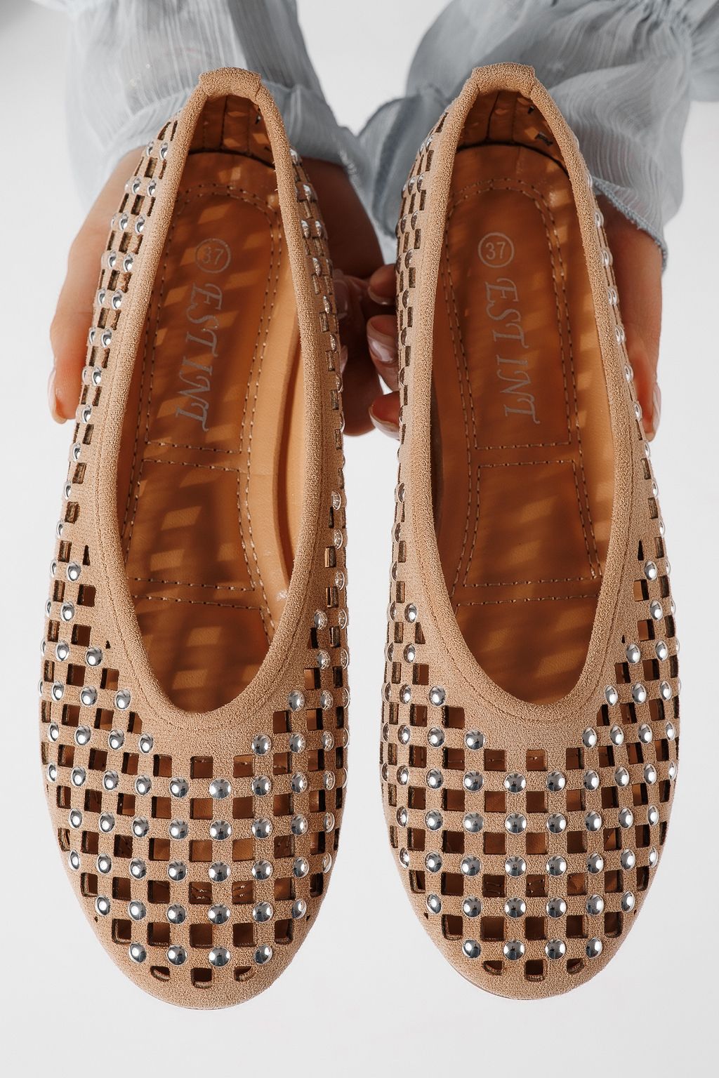 Дамски балерини бежови от еко кожа Diamond #25117