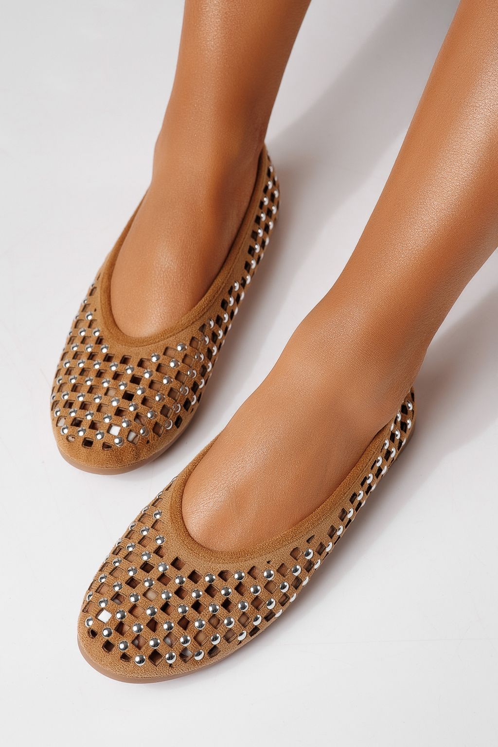 Дамски балерини кафяви от еко кожа Diamond #25116