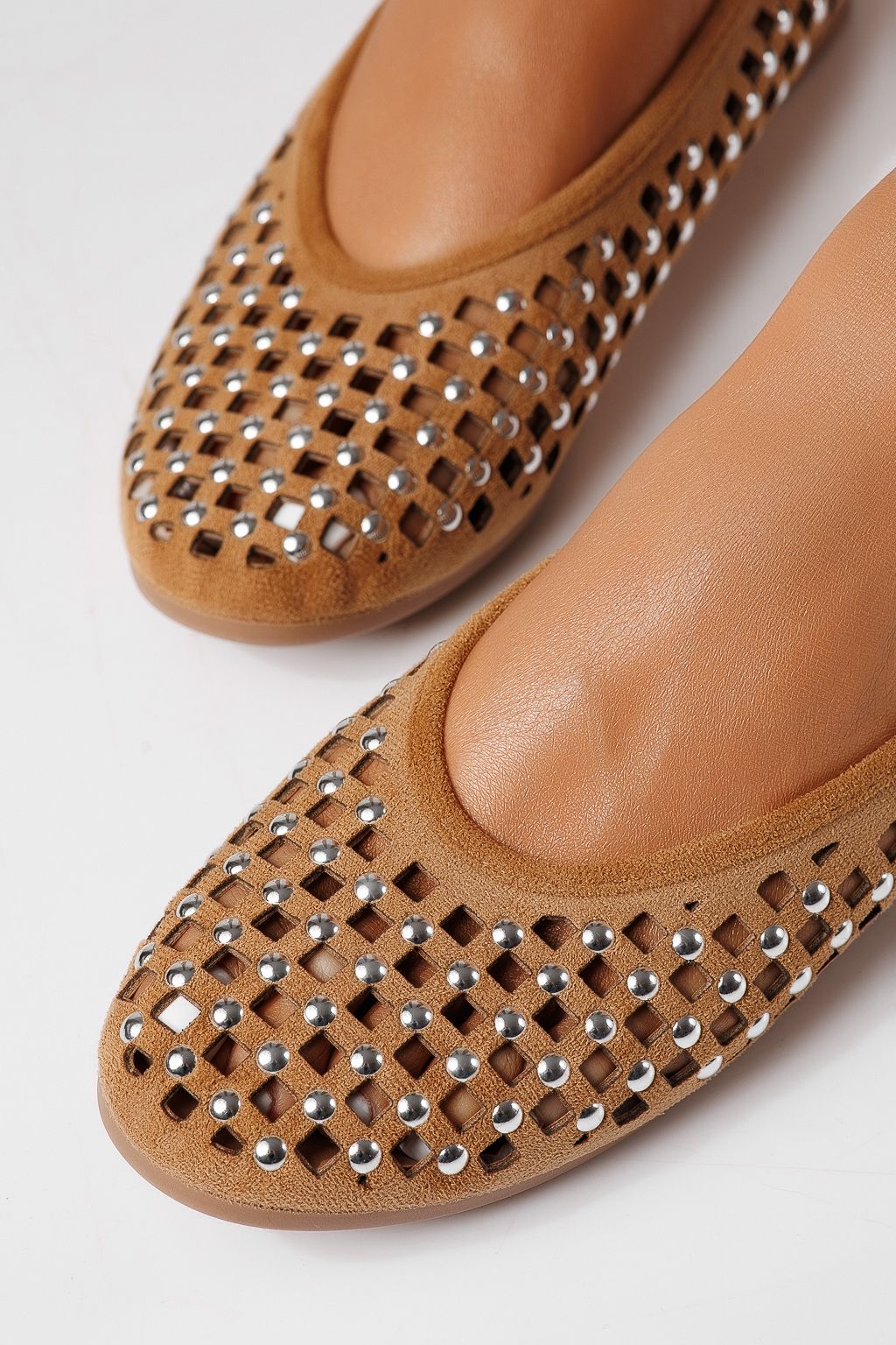 Дамски балерини кафяви от еко кожа Diamond #25116