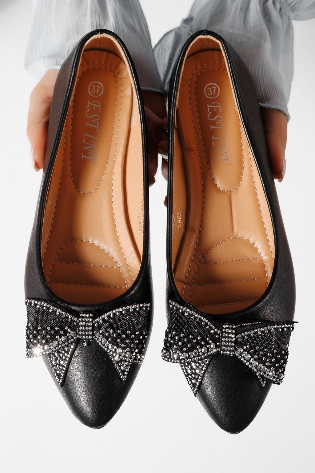 Дамски балерини черни от еко кожа Linnea #25111