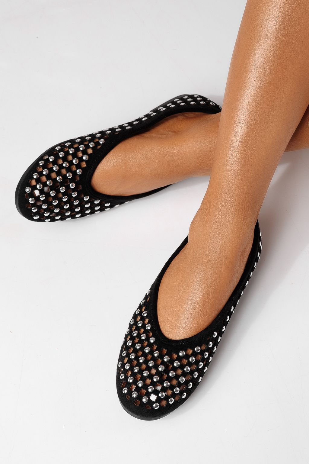 Дамски балерини черни от еко кожа Diamond #25115