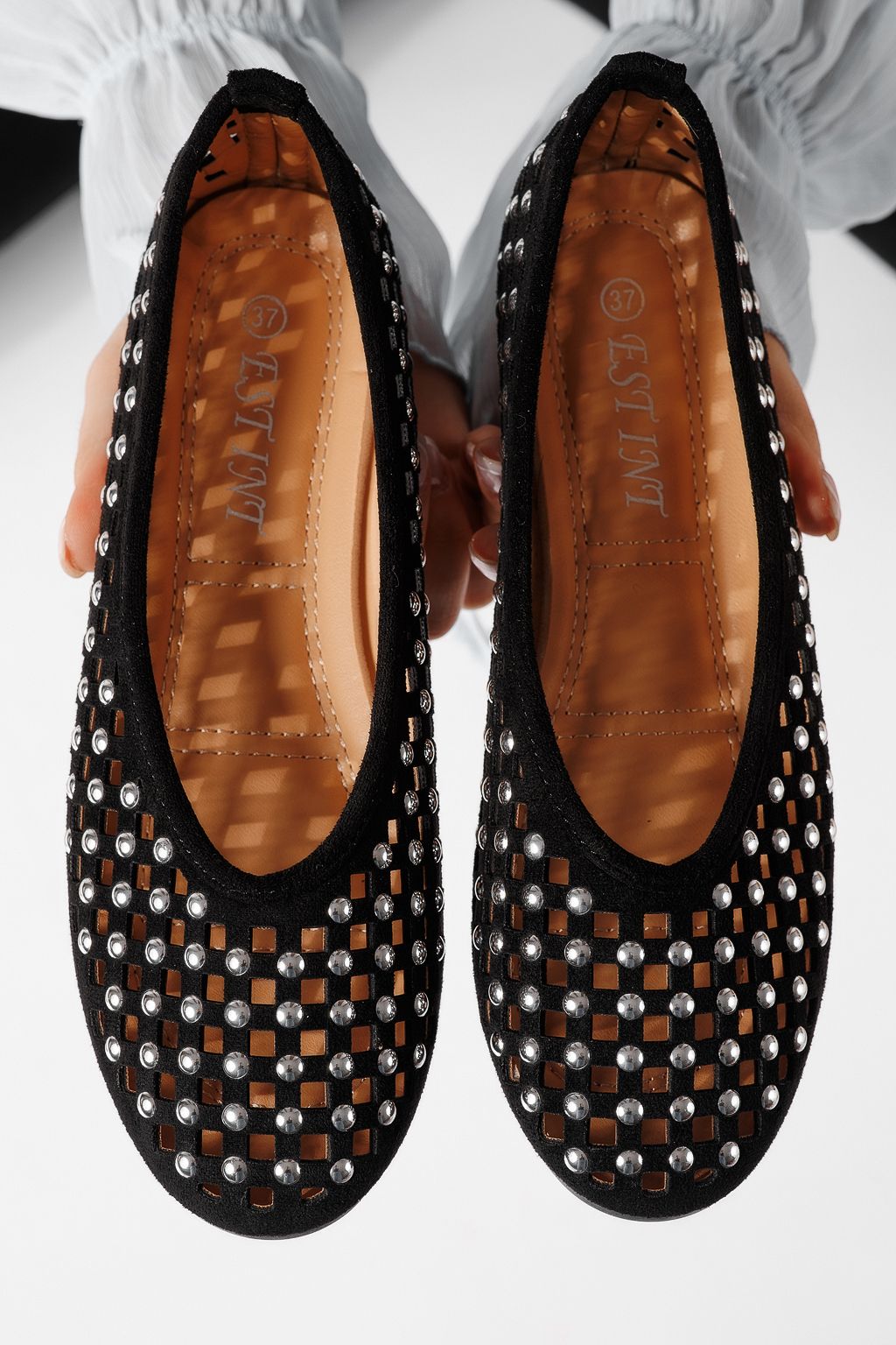 Дамски балерини черни от еко кожа Diamond #25115