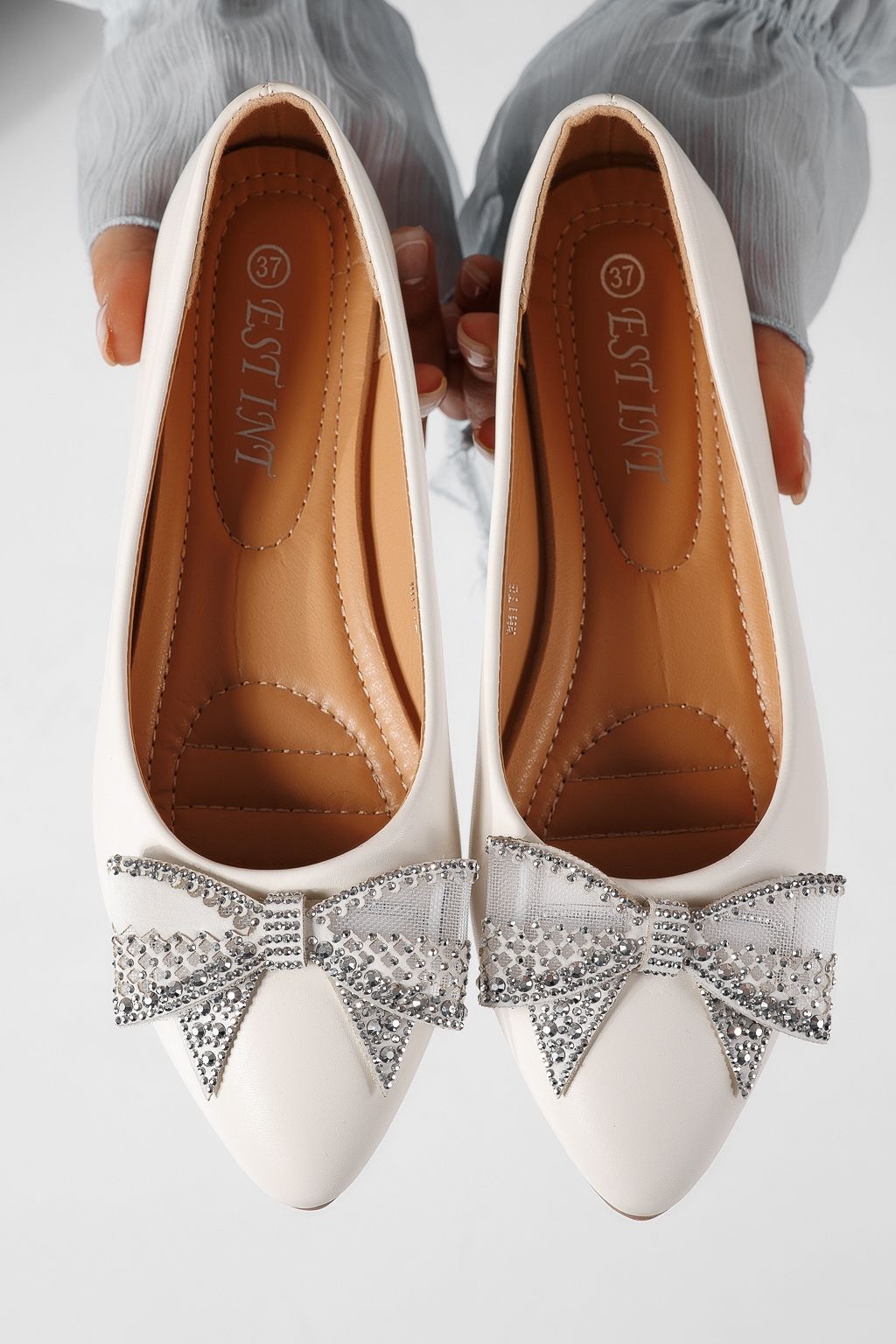 Дамски балерини бели от еко кожа Linnea #25113
