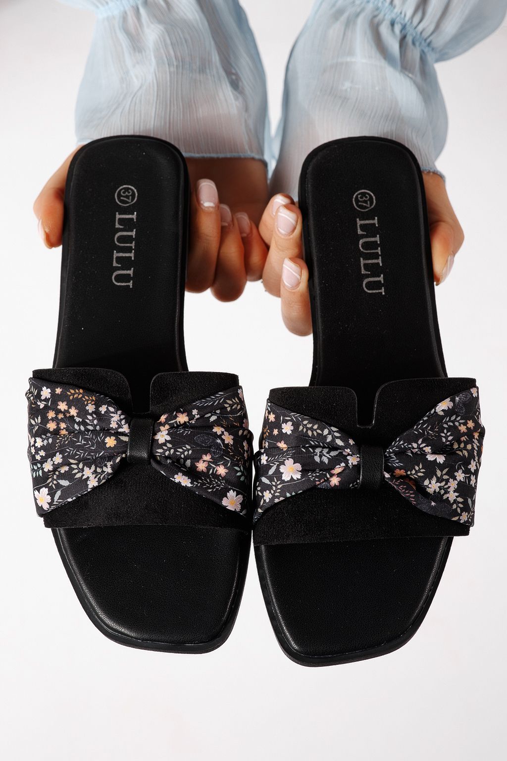 Дамски чехли черни от обърната еко кожа Valeria #25055