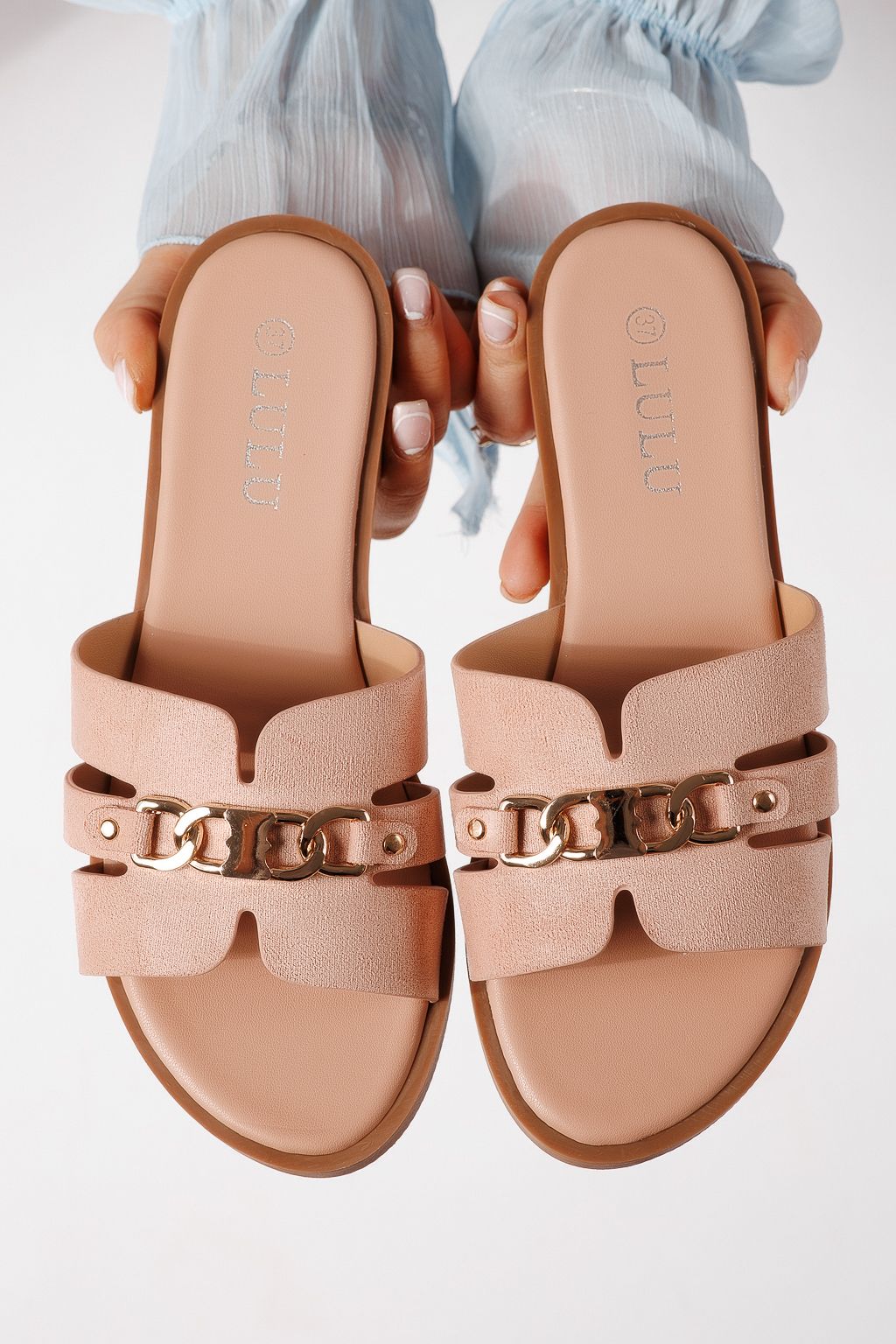 Дамски чехли розови от обърната еко кожа Pilar #25052