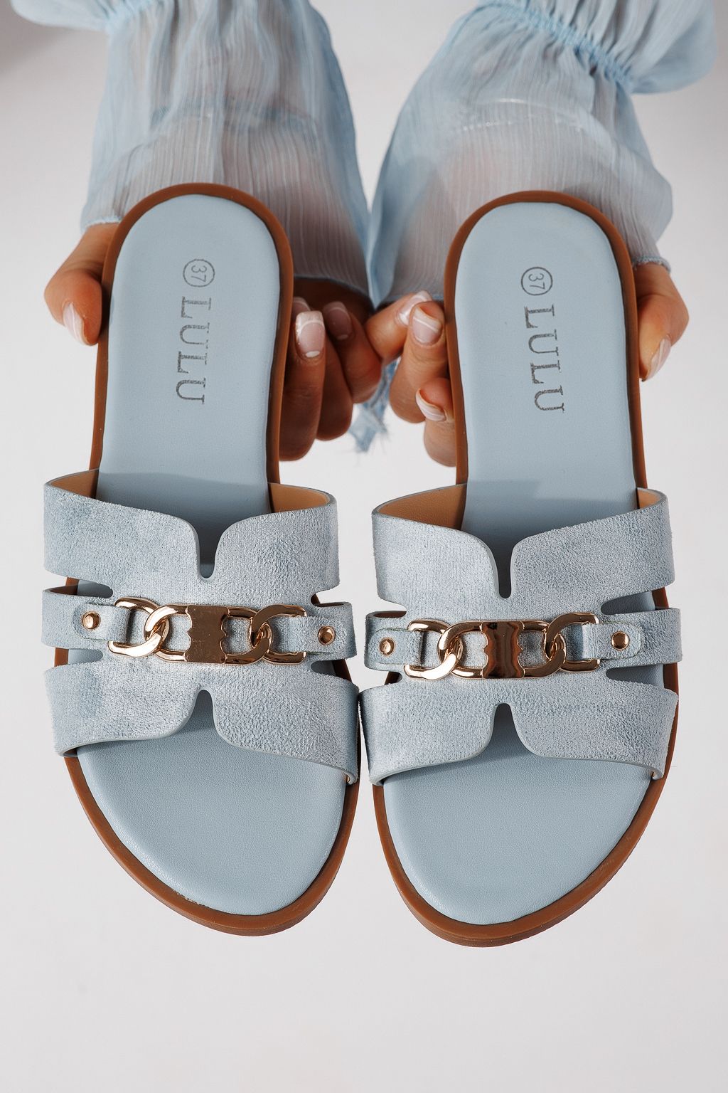 Дамски чехли сини от обърната еко кожа Pilar #25053