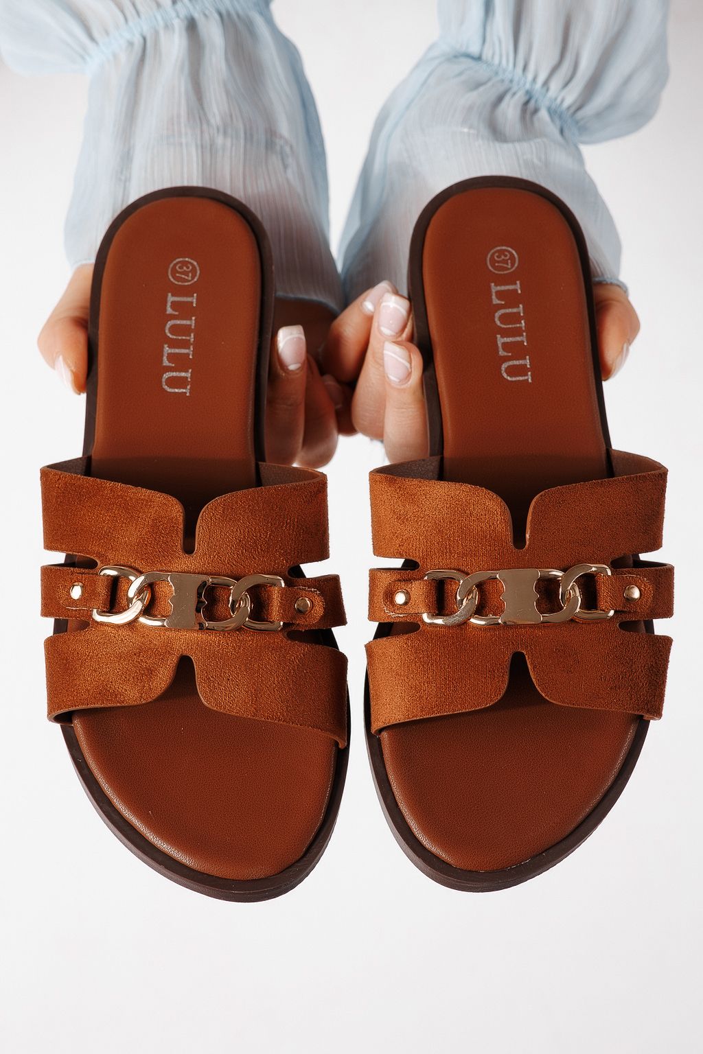 Дамски чехли кафяви от обърната еко кожа Pilar #25054