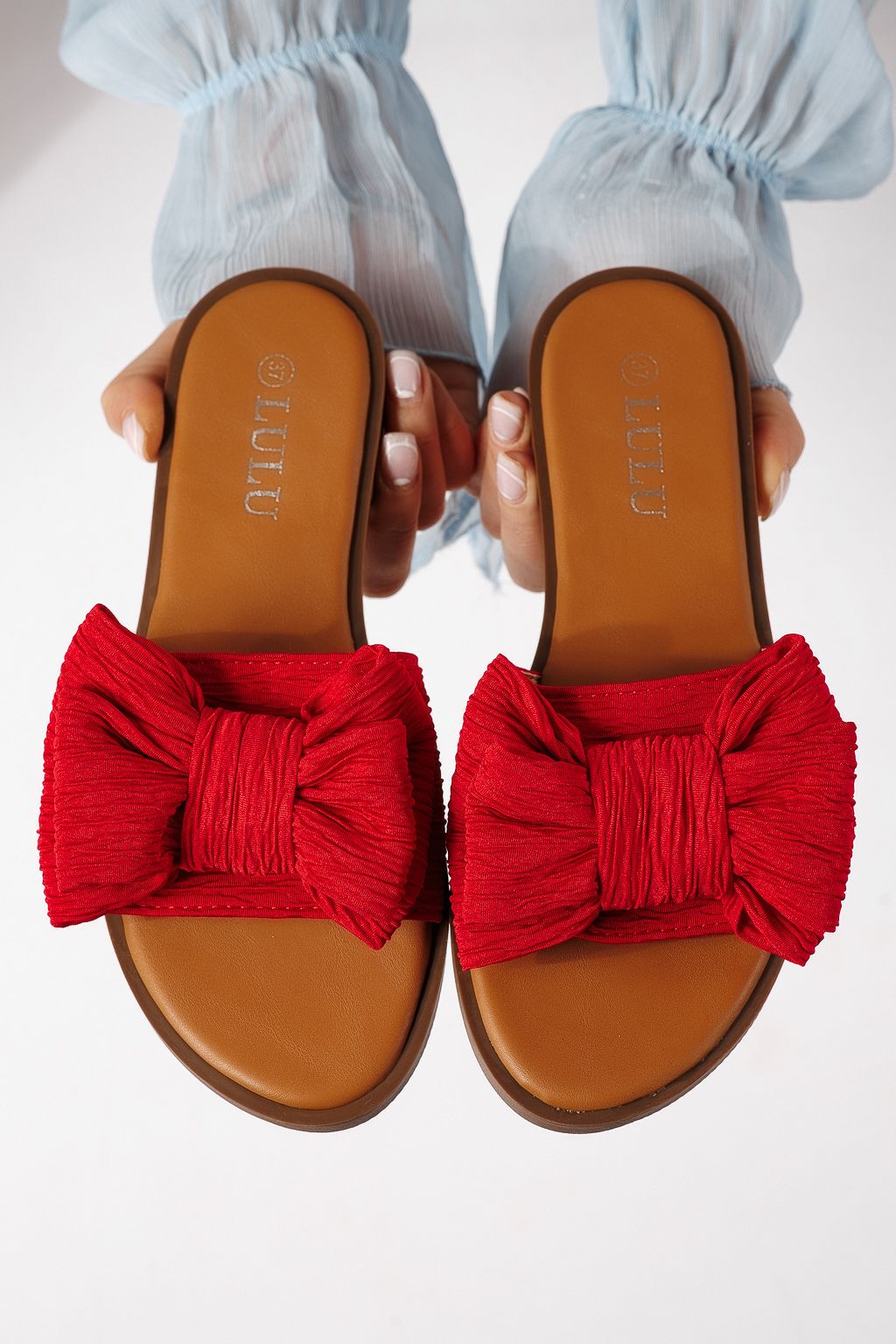 Дамски чехли червени от текстилен материал Zaida #25066