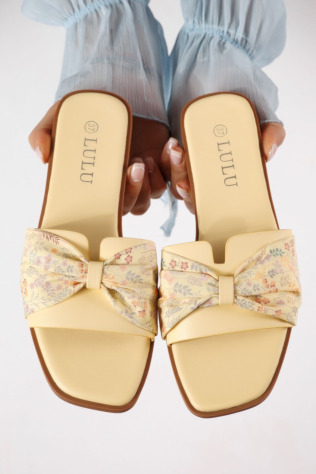 Дамски чехли жълти от обърната еко кожа Valeria #25059