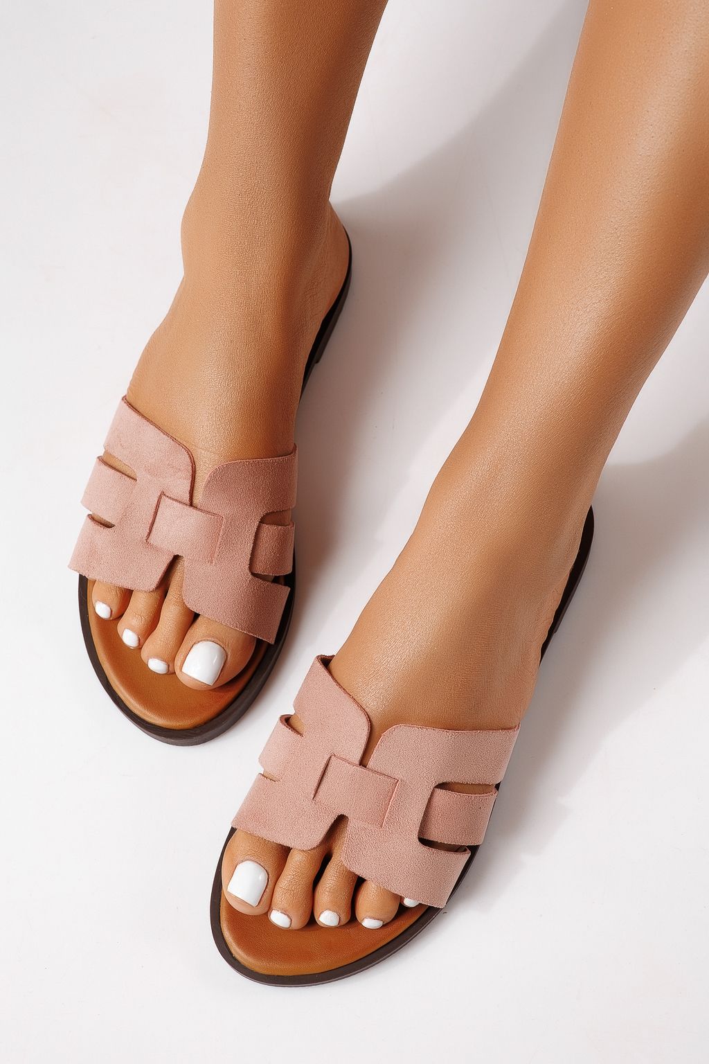 Дамски чехли розови от обърната еко кожа Odessa #25106