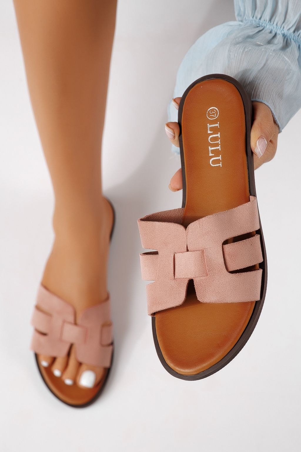 Дамски чехли розови от обърната еко кожа Odessa #25106