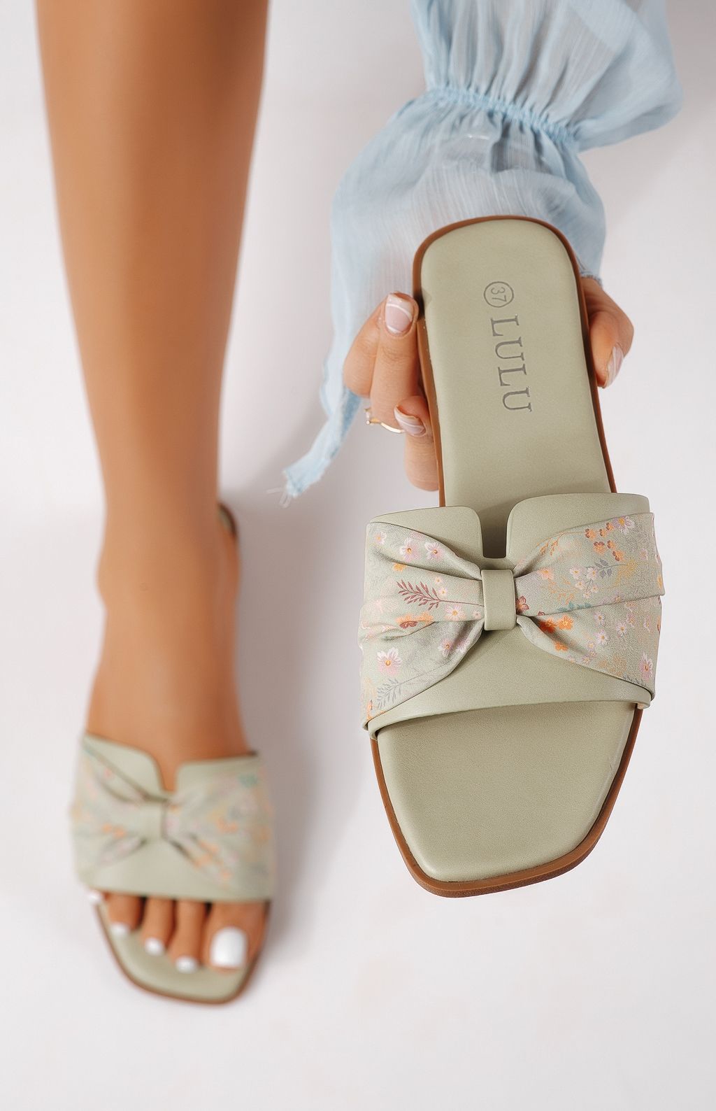 Дамски чехли зелени от обърната еко кожа Valeria #25057