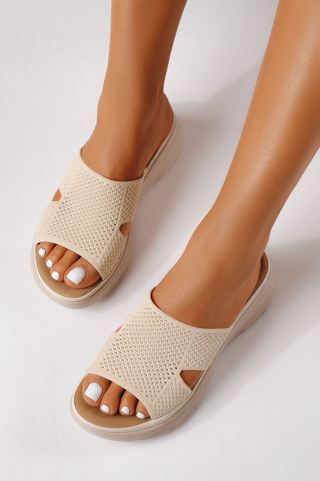 Дамски чехли бели от текстилен материал Iria #25031