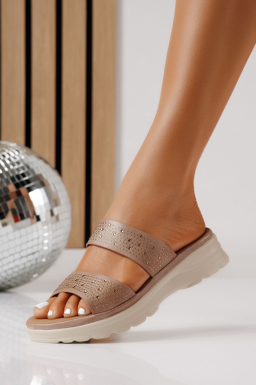 Дамски чехли бежови от еко кожа Estela #25016