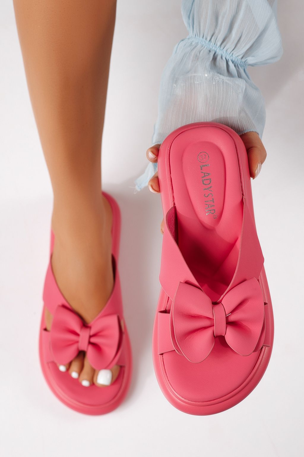 Дамски чехли розови от еко кожа Lorena #25044