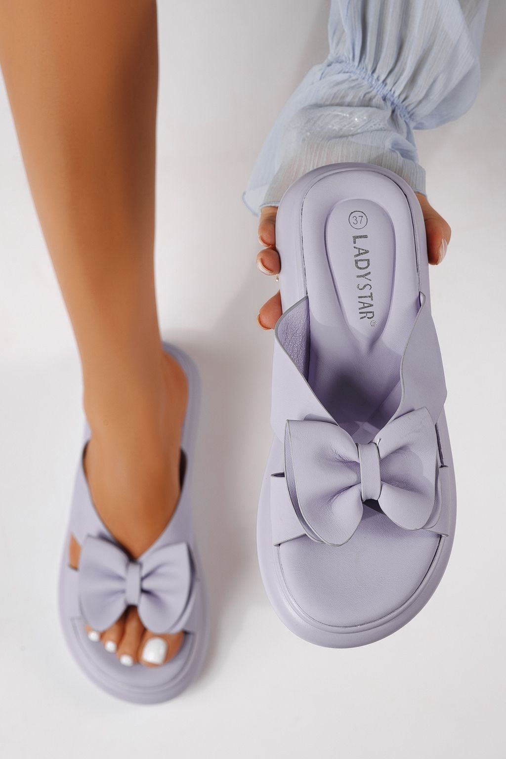 Дамски чехли лилави от еко кожа Lorena #25045