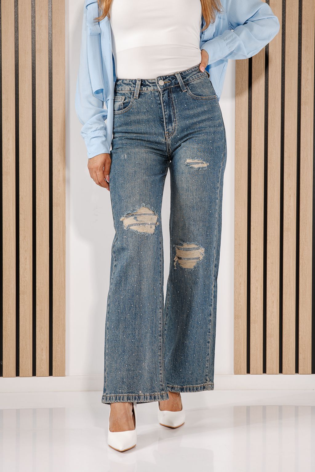 Дамски дънки Wide Leg Fit Neris сини #A1440