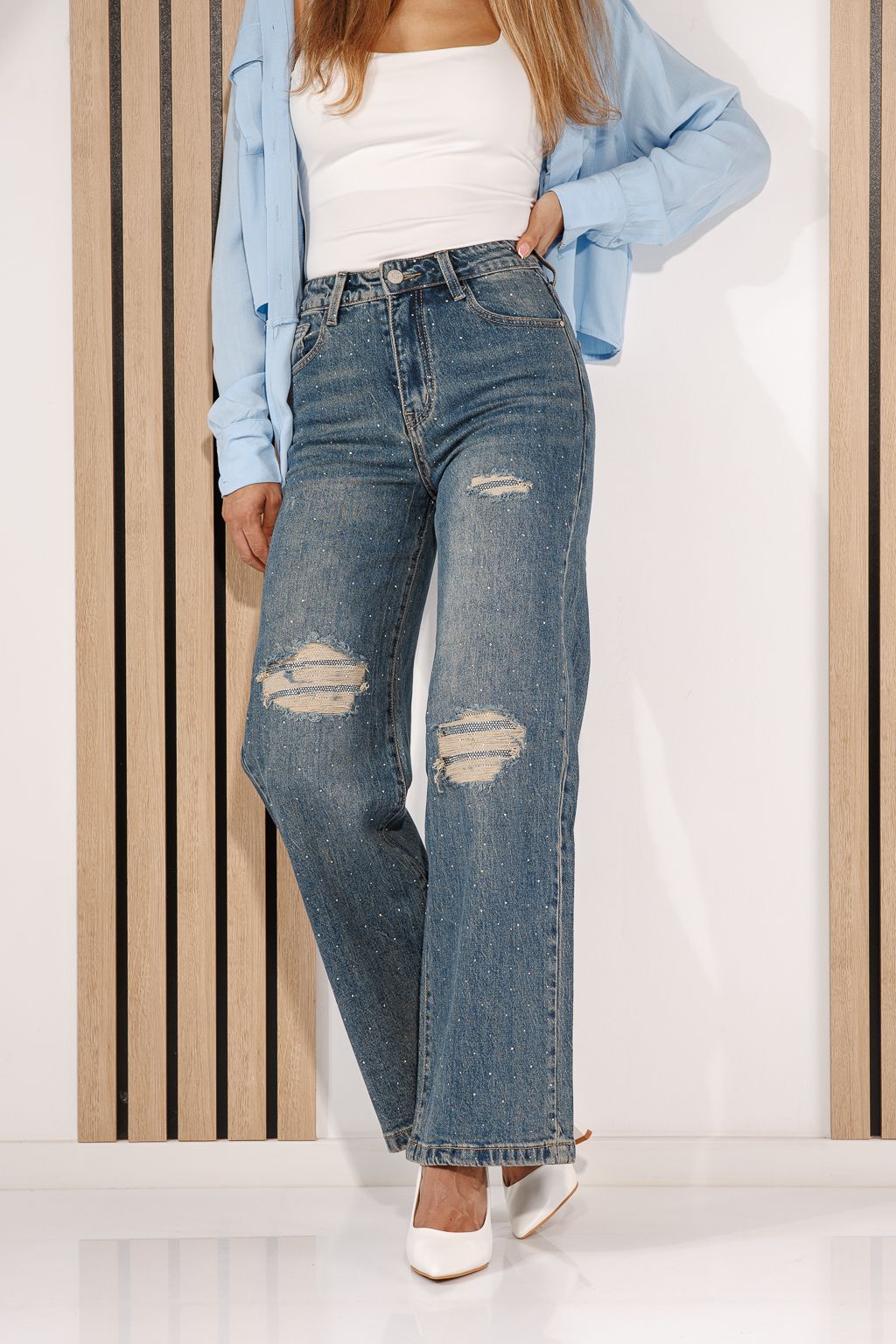 Дамски дънки Wide Leg Fit Neris сини #A1440
