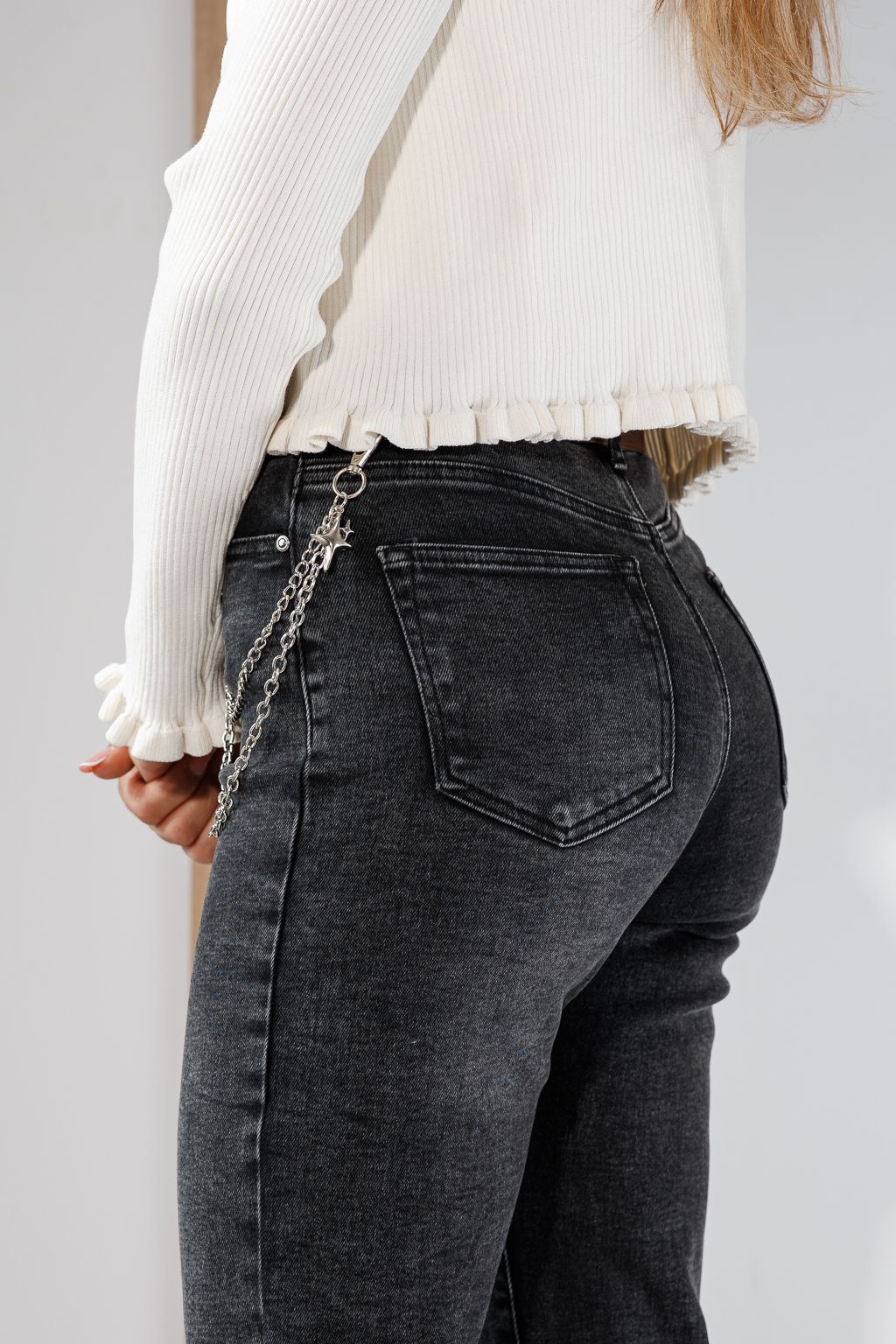 Дамски дънки Mom Fit Anna черни #A1444