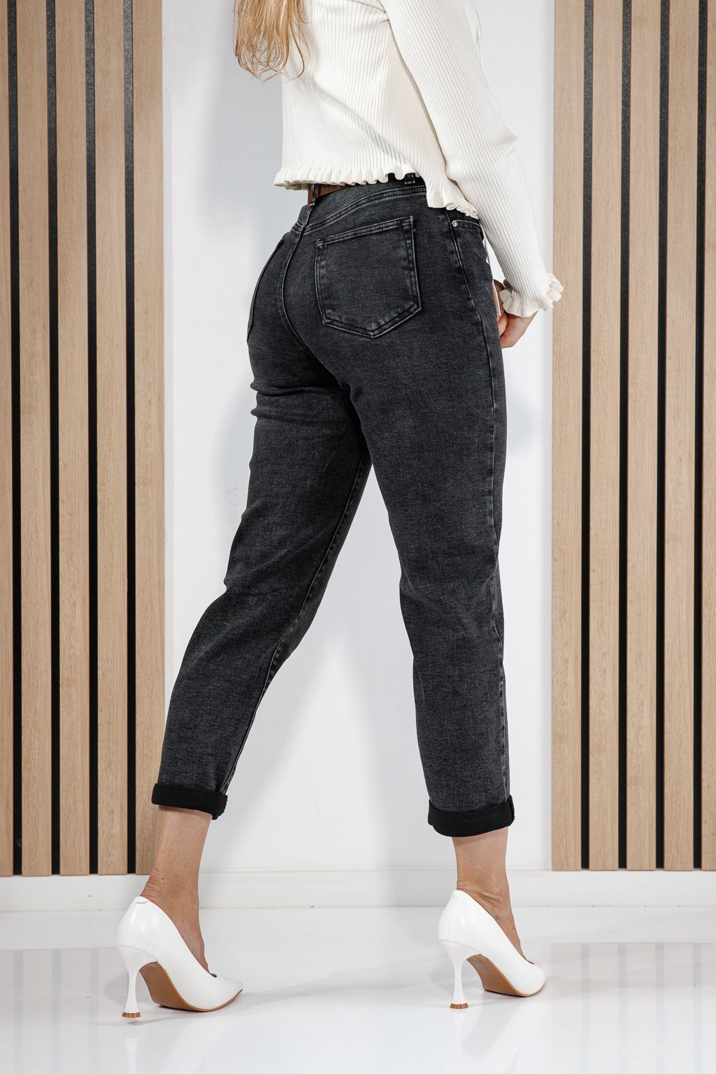 Дамски дънки Mom Fit Anna черни #A1444