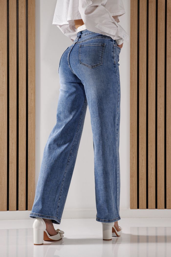 Дънки Wide Leg Fit Дамски Adalia сини #A1449
