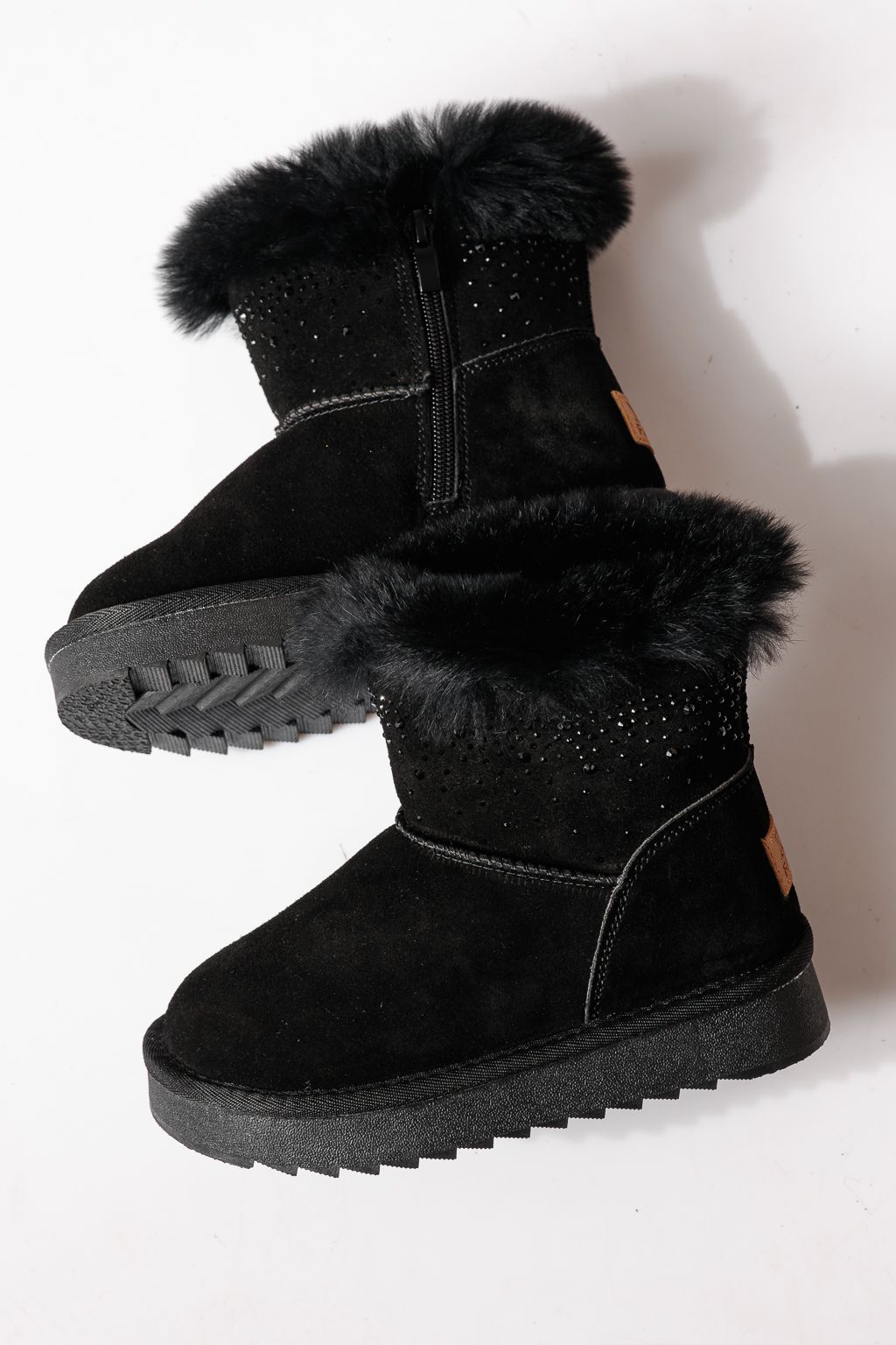Ватирани боти за момичета тип Ugg черни от обърната естествена кожа Katy #30287