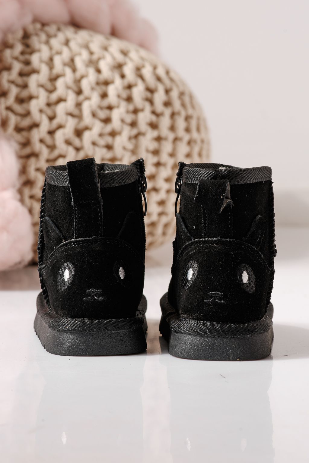 Ватирани боти за момичета тип Ugg черни от обърната естествена кожа Sissy #30298