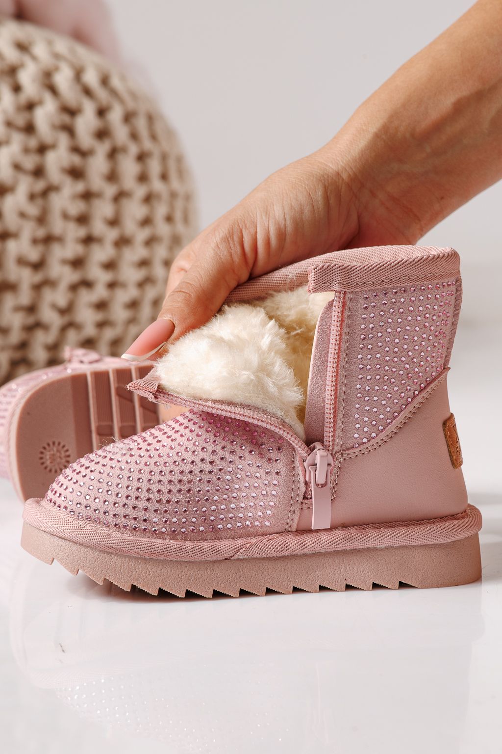 Ватирани боти за момичета тип Ugg розови от еко кожа Nina #30285