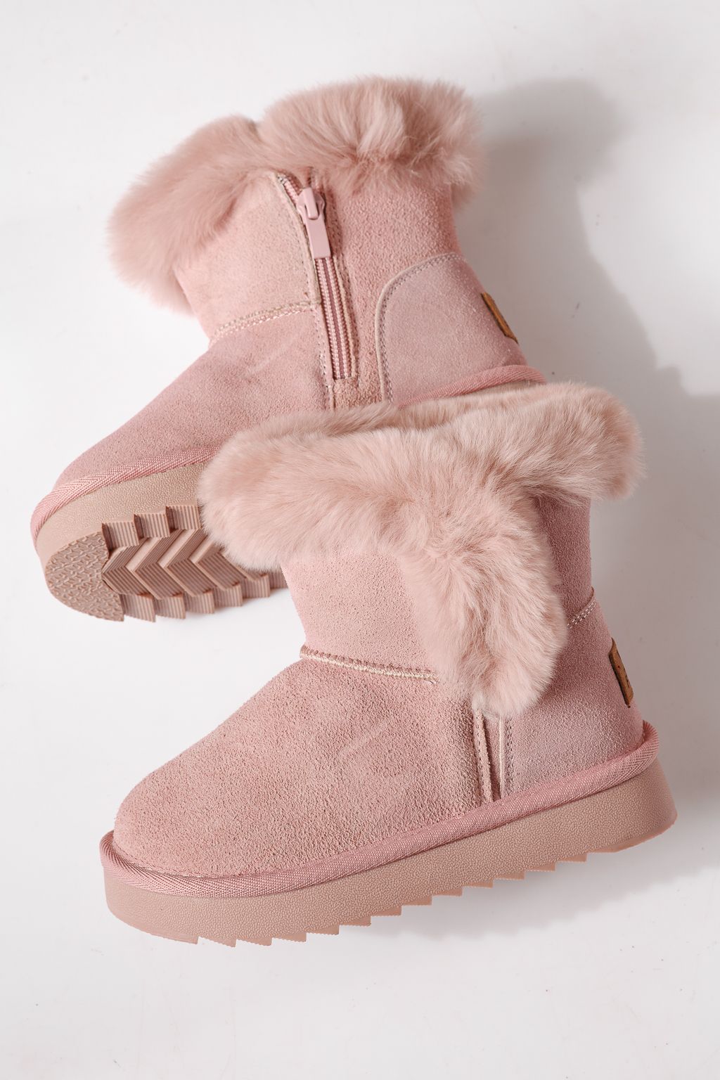Ватирани боти за момичета тип Ugg розови от обърната естествена кожа Lili #30277