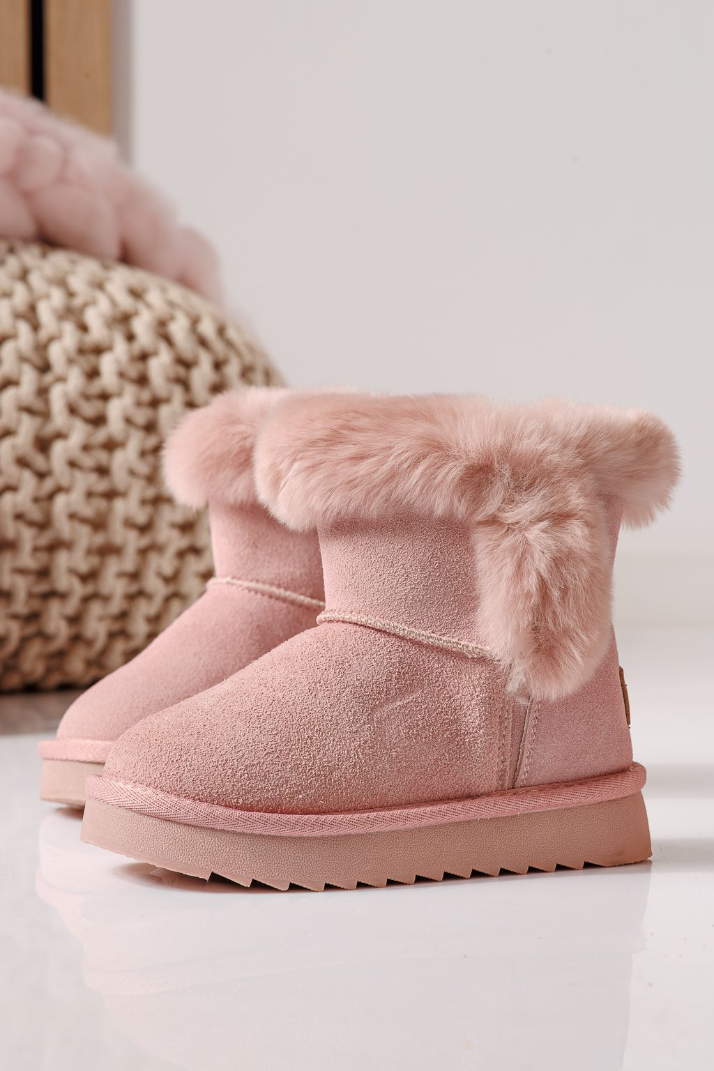 Ватирани боти за момичета тип Ugg розови от обърната естествена кожа Lili #30275