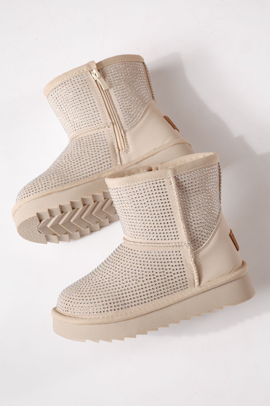 Ватирани боти за момичета тип Ugg бежови от еко кожа Nina #30283