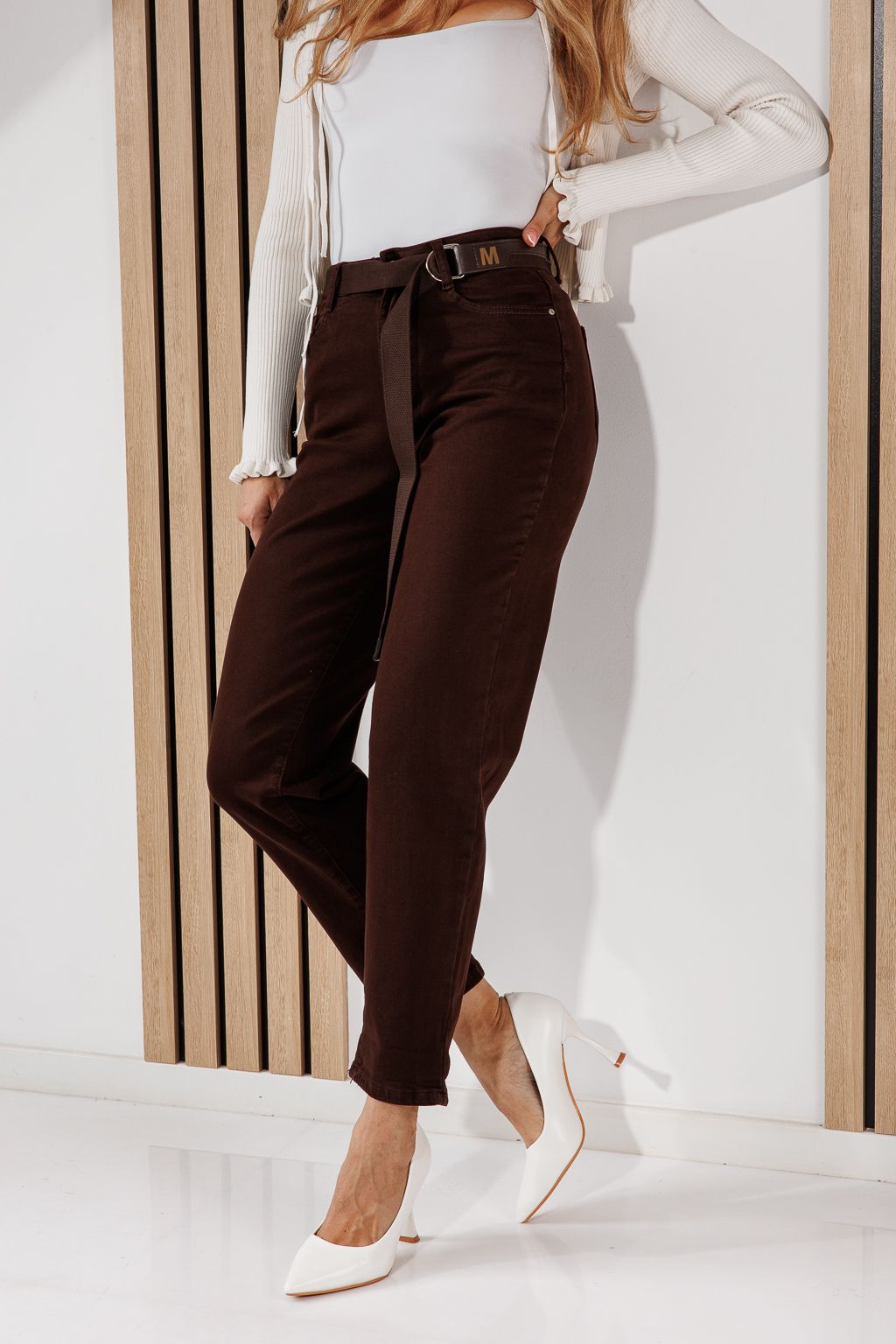 Дамски дънки Baggy Fit Sarah кафяви #A1463