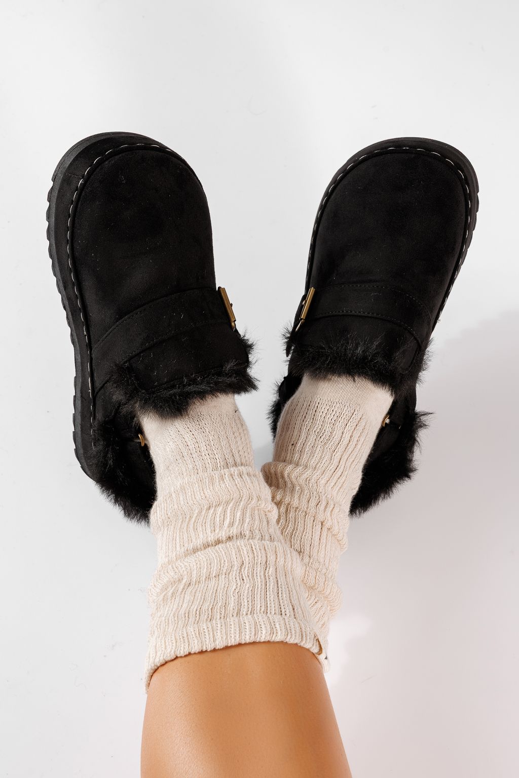 Дамски ботуши тип UGG с подплата от черна еко-велур кожа Amaris #30685