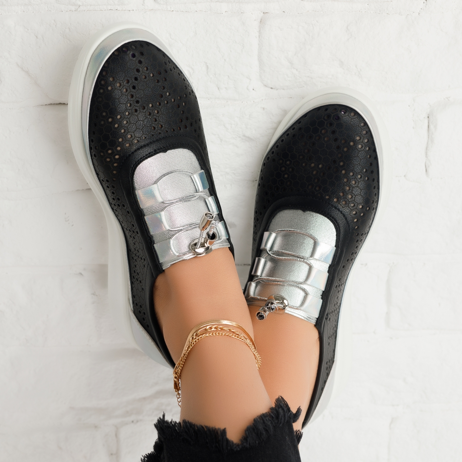 Pantofi Casual Dama Emma Negru/Alb #4233M