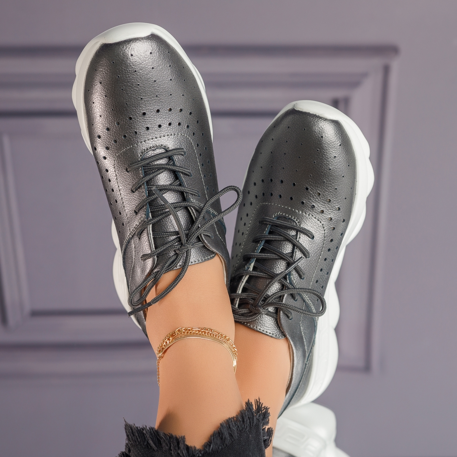 Спортни обувки Дамска естествена кожа Jade Сиво #4258M